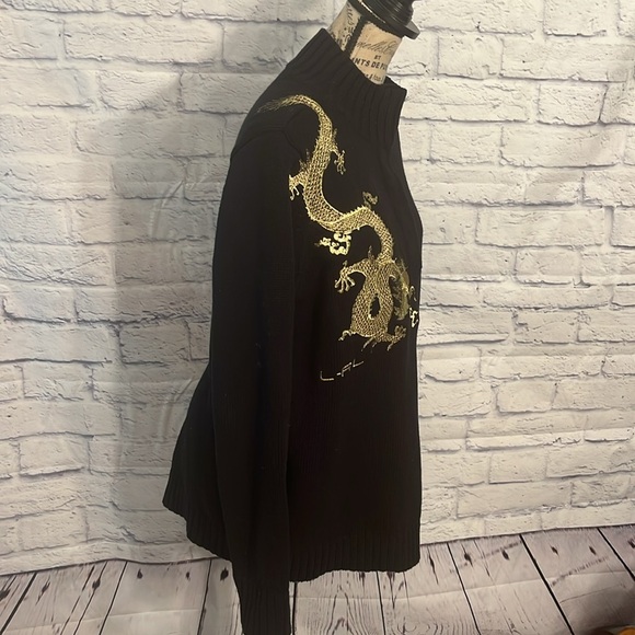 LRL Black Sweater Gold Metallic Dragon Size 1X Lauren Ralph Lauren Embroidered - Picture 3 of 9